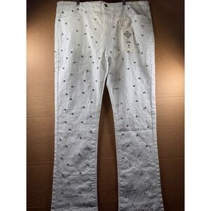 GUAPI Rhinestone Jeans Mens 42x36 White Crystal Embellished Stretch Denim NWT